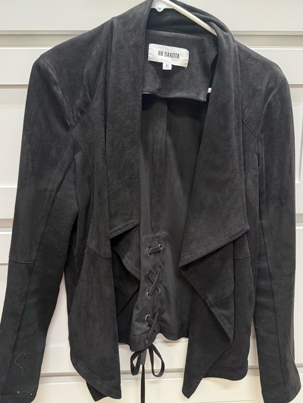 BB Dakota Black Suede-Look Waterfall Jacket with Lace-Up Hem